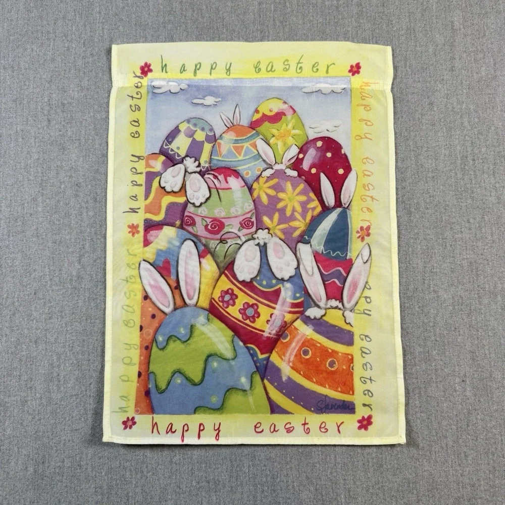 Easter House Flag Bunny & Eggs Egg Hunt Humor Yellow 12 X 17 Inch S.‎ LAVENDER